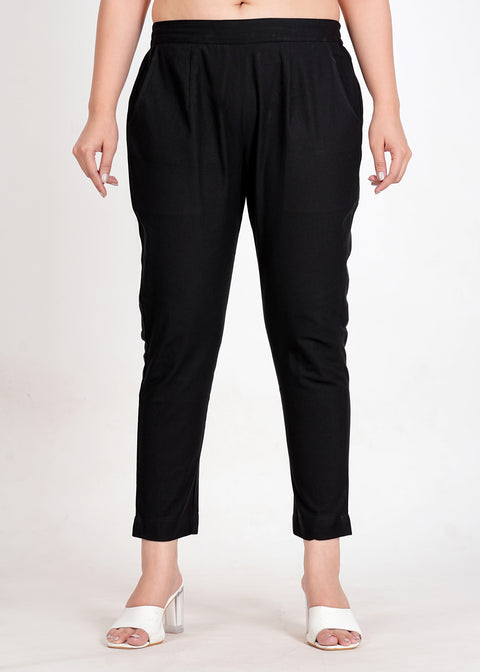 Women's Black Cotton Trouser Pant