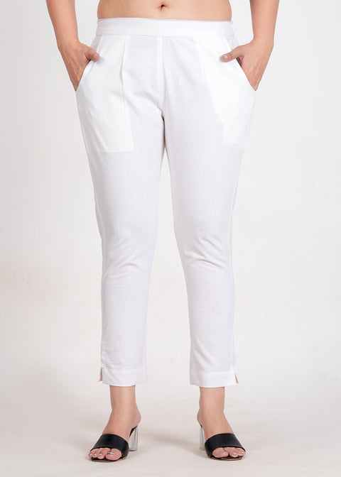 Women's White Cotton Trouser Pant