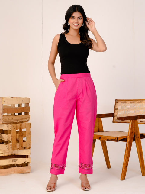 Navya Pink Cotton Trouser Pant