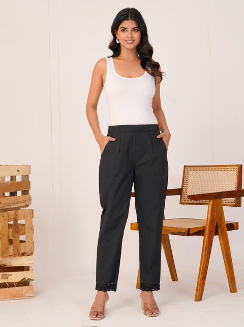 Disha Black Cotton Trouser Pant