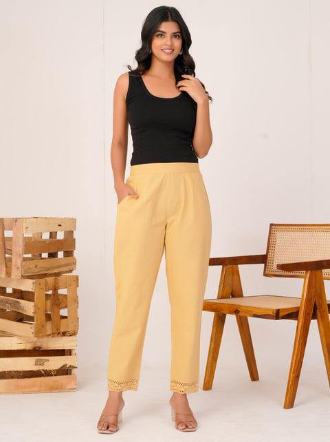 Disha Camel Cotton Trouser Pant