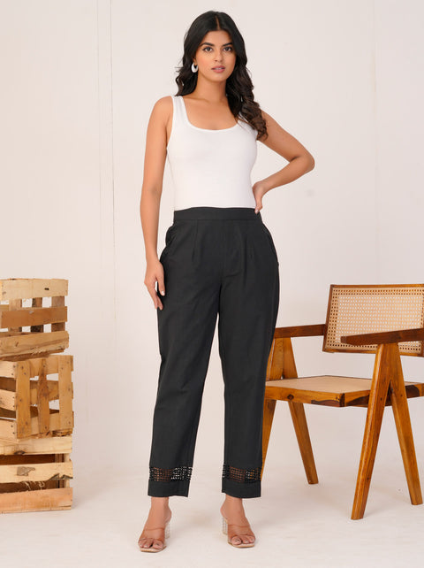 Navya Black Cotton Trouser Pant