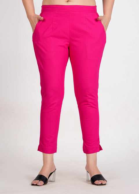 Women's Pink Cotton Trouser Pant