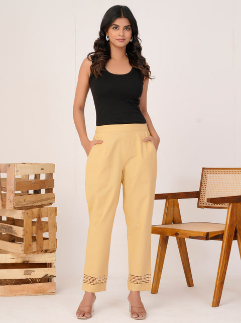 Navya Camel Cotton Trouser Pant