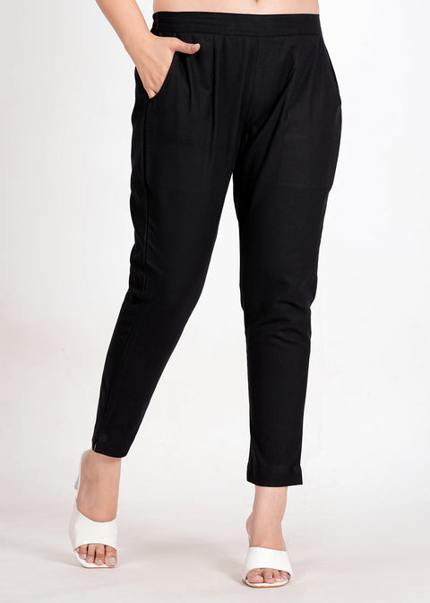 Women's Black Cotton Trouser Pant