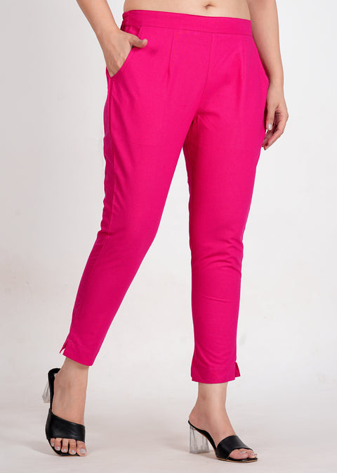 Women's Pink Cotton Trouser Pant