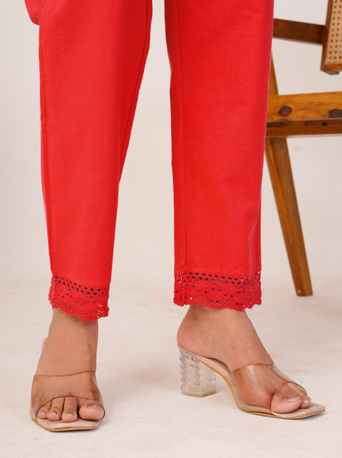 Disha Red Cotton Trouser Pant