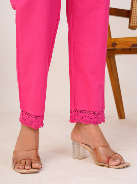 Disha Pink Cotton Trouser Pant
