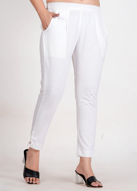 Women's White Cotton Trouser Pant
