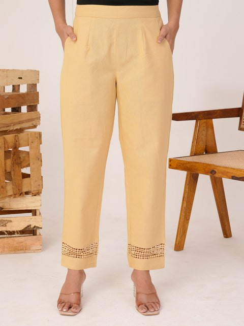 Navya Camel Cotton Trouser Pant