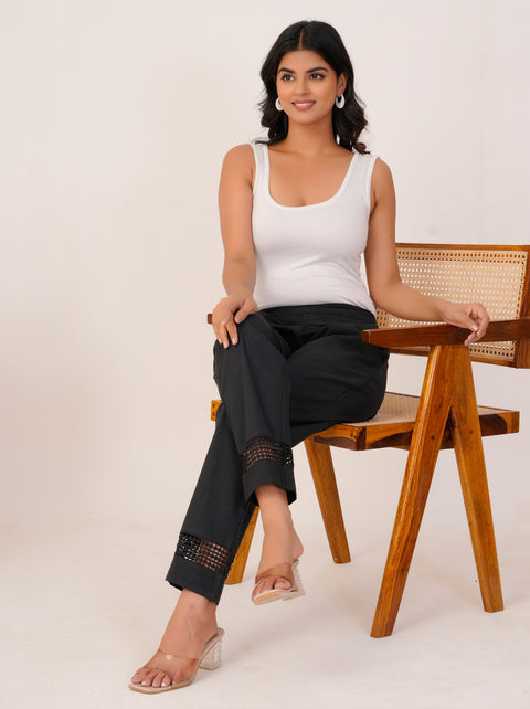 Navya Black Cotton Trouser Pant