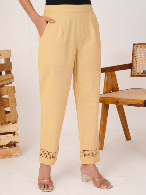 Navya Camel Cotton Trouser Pant