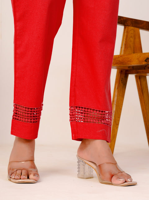 Navya Red Cotton Trouser Pant