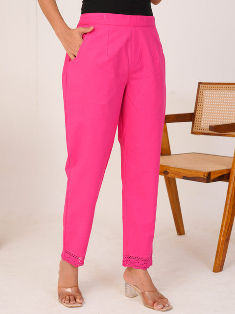 Disha Pink Cotton Trouser Pant