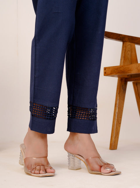 Navya Navy Blue Cotton Trouser Pant