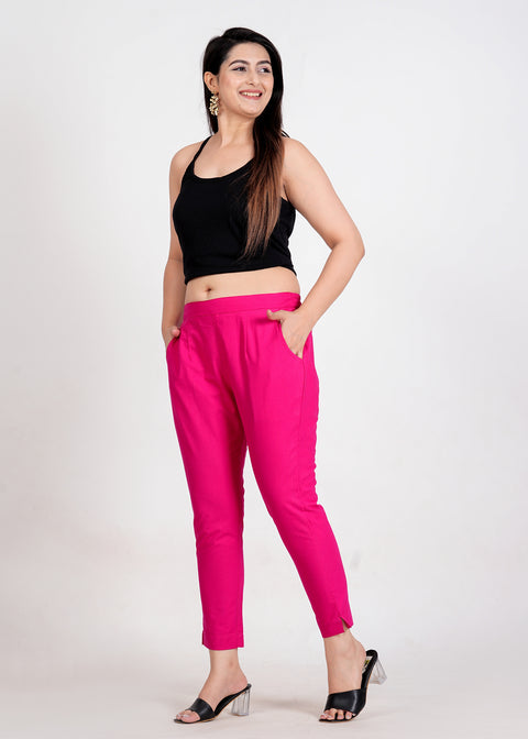 Women's Pink Cotton Trouser Pant