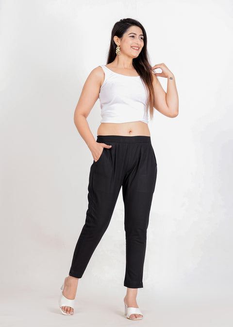 Women's Black Cotton Trouser Pant