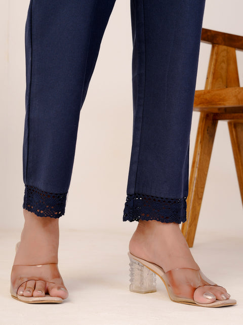 Disha Navy Blue Cotton Trouser Pant