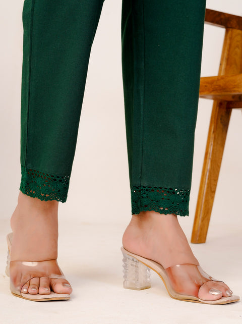 Disha Bottle Green Cotton Trouser Pant