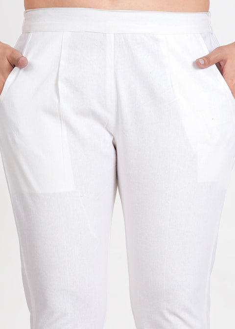 Women's White Cotton Trouser Pant