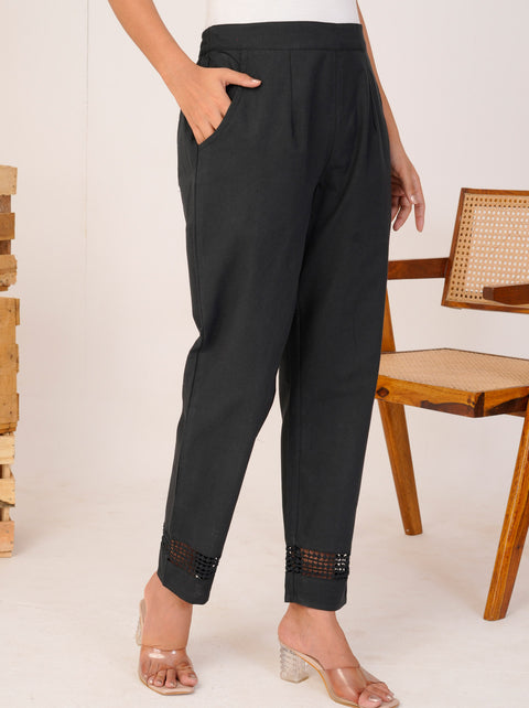 Navya Black Cotton Trouser Pant