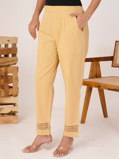 Navya Camel Cotton Trouser Pant