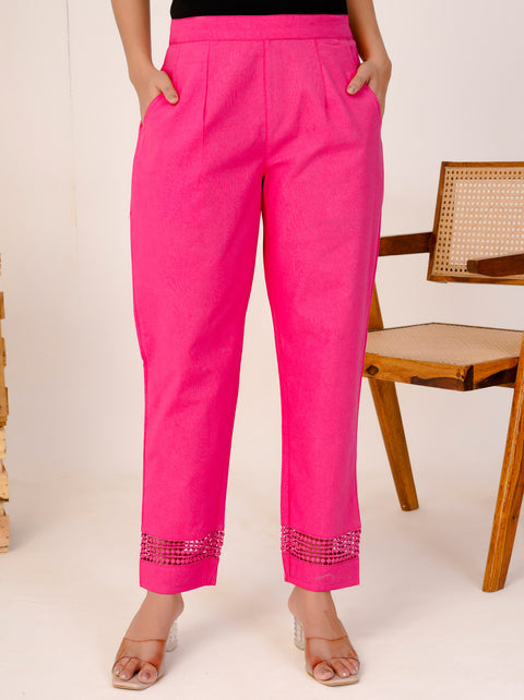 Navya Pink Cotton Trouser Pant