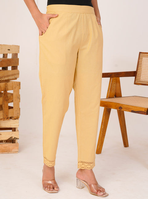 Disha Camel Cotton Trouser Pant