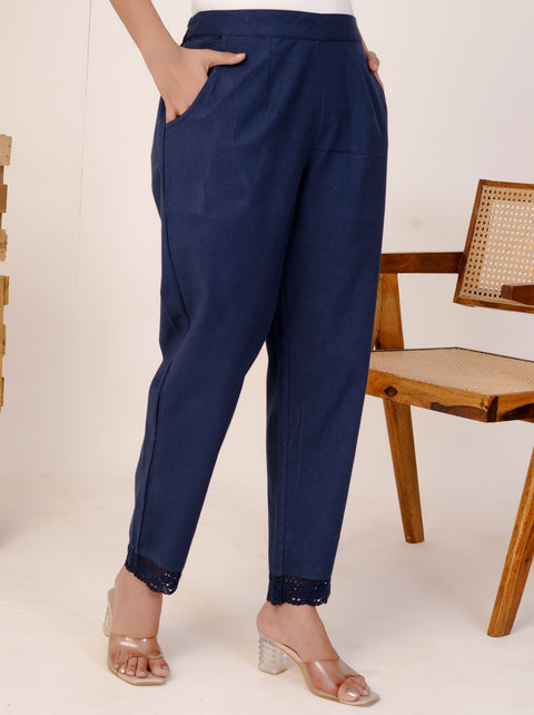 Disha Navy Blue Cotton Trouser Pant