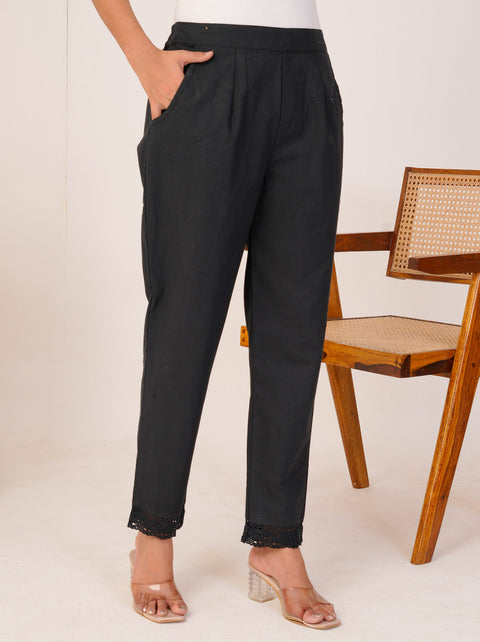 Disha Black Cotton Trouser Pant