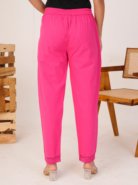 Disha Pink Cotton Trouser Pant