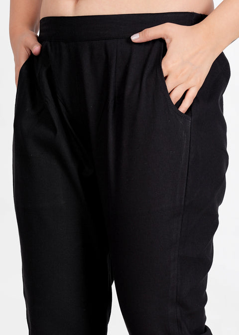 Women's Black Cotton Trouser Pant