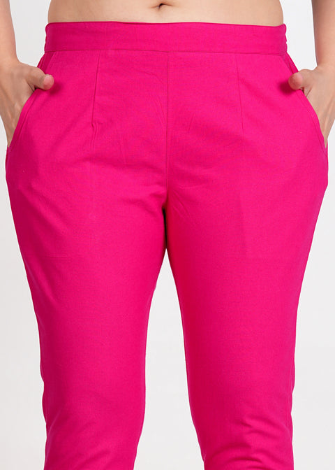 Women's Pink Cotton Trouser Pant