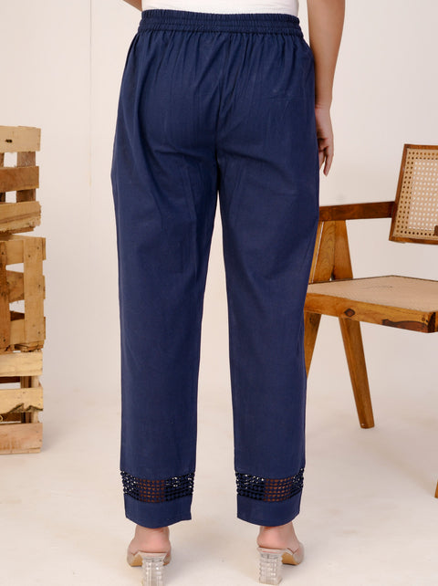 Navya Navy Blue Cotton Trouser Pant