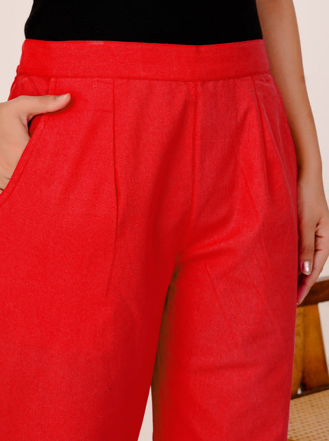 Navya Red Cotton Trouser Pant