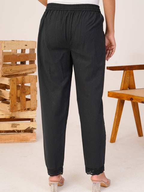 Disha Black Cotton Trouser Pant