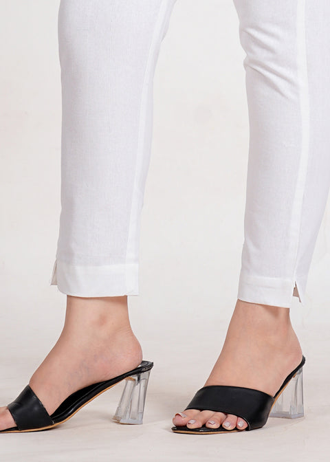Women's White Cotton Trouser Pant