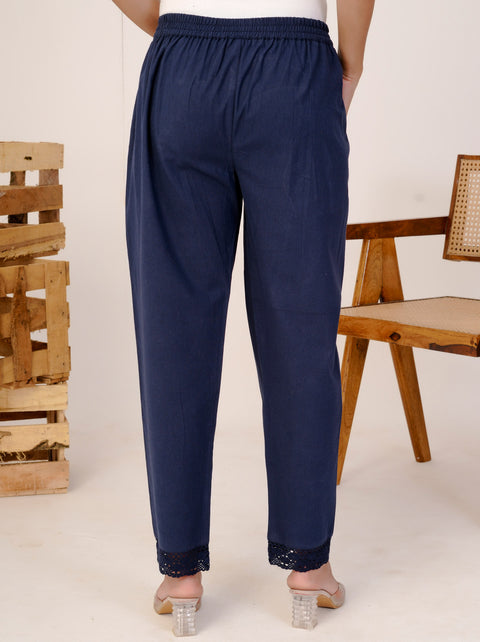 Disha Navy Blue Cotton Trouser Pant