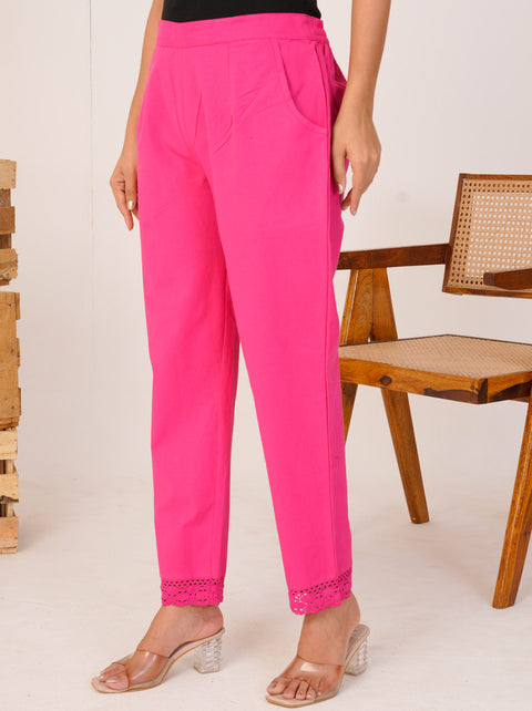 Disha Pink Cotton Trouser Pant