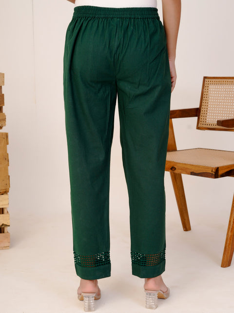 Navya Bottle Green Cotton Trouser Pant