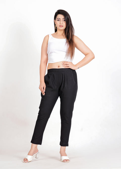 Women's Black Cotton Trouser Pant