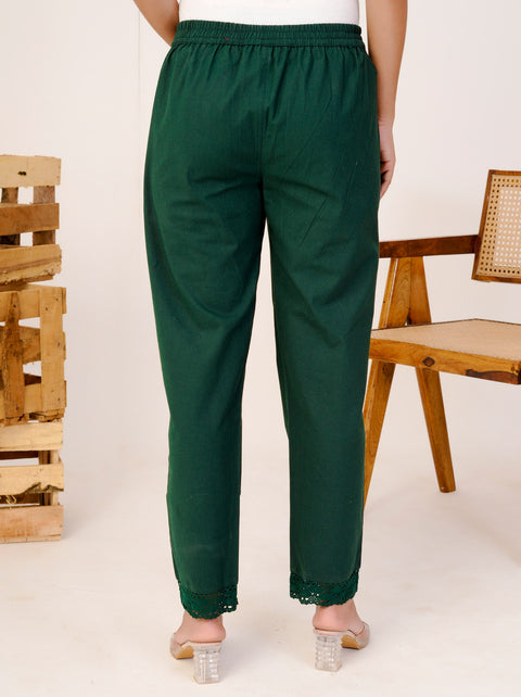 Disha Bottle Green Cotton Trouser Pant