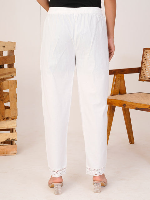 Disha White Cotton Trouser Pant