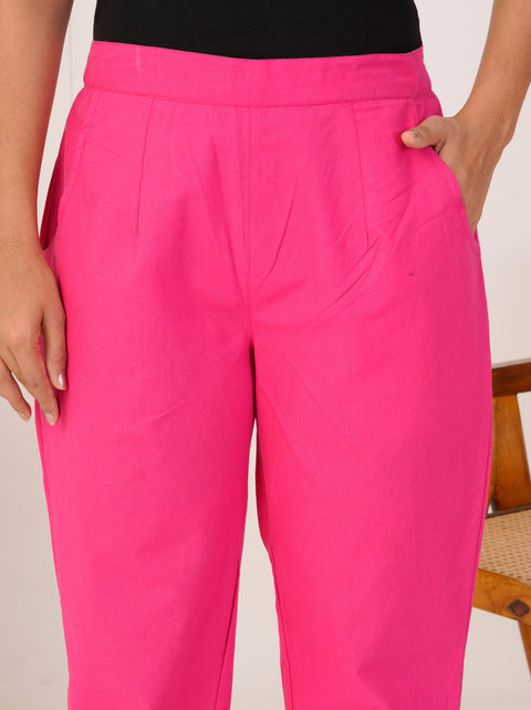 Disha Pink Cotton Trouser Pant