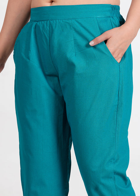 Women's Dark Turquoise Cotton Trouser Pant