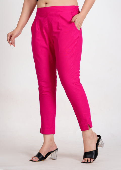 Women's Pink Cotton Trouser Pant