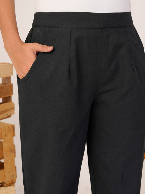 Navya Black Cotton Trouser Pant