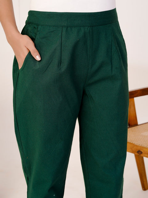 Disha Bottle Green Cotton Trouser Pant
