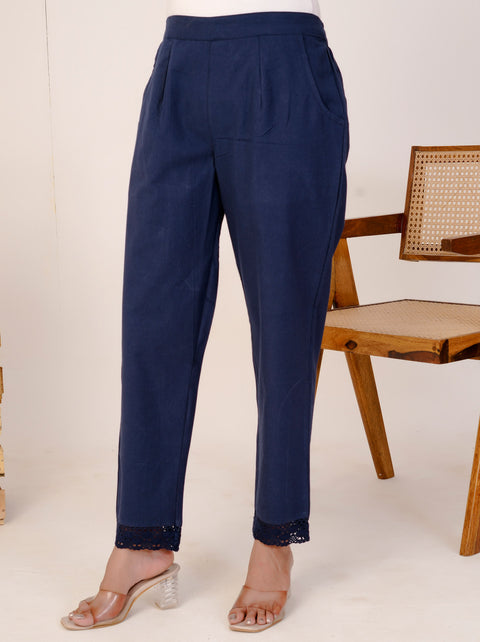 Disha Navy Blue Cotton Trouser Pant