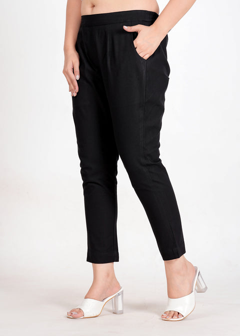 Women's Black Cotton Trouser Pant